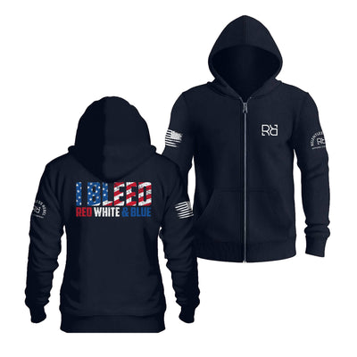 Navy I Bleed Red White & Blue Back Design Zip Up Hoodie