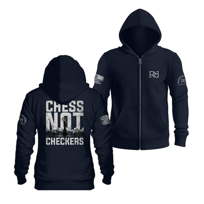 Navy Chess Not Checkers Back Design Zip Up Hoodie