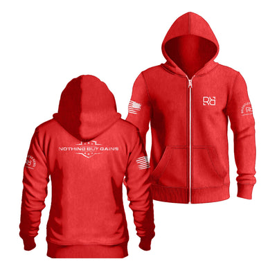 Red Nothing but Gains Back Design Zip Up Hoodie