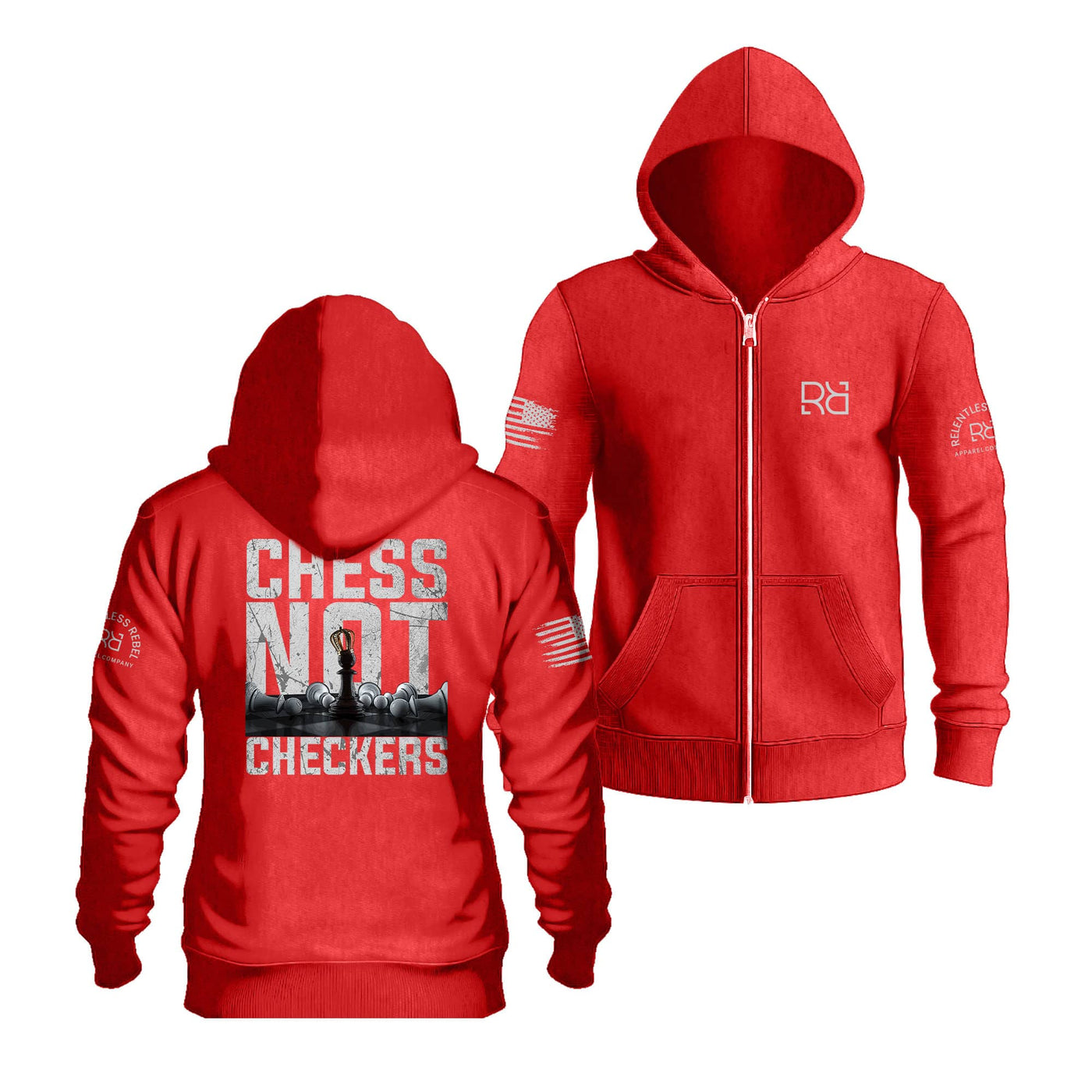 Red Chess Not Checkers Back Design Zip Up Hoodie