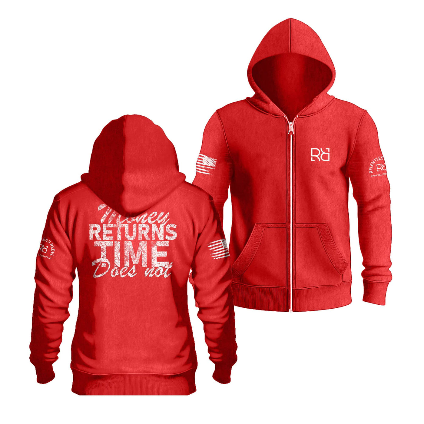 Red Money Returns Time Does Not Back Design Zip Up Hoodie