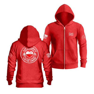 Red Lift Heavy Love Hard Back Design Zip Up Hoodie