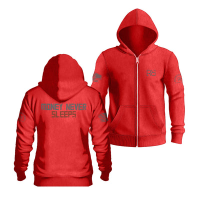 Red Women's Money Never Sleeps Back Design Zip Up Hoodie