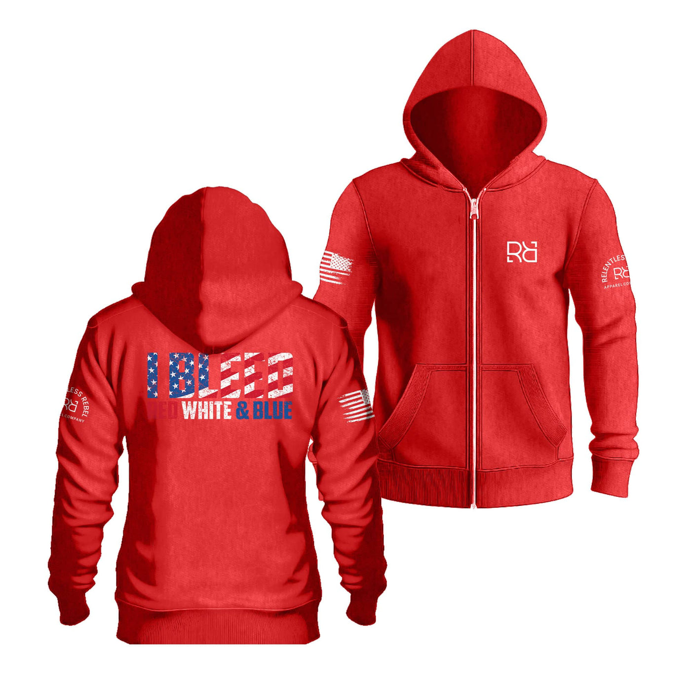 Red I Bleed Red White & Blue Back Design Zip Up Hoodie