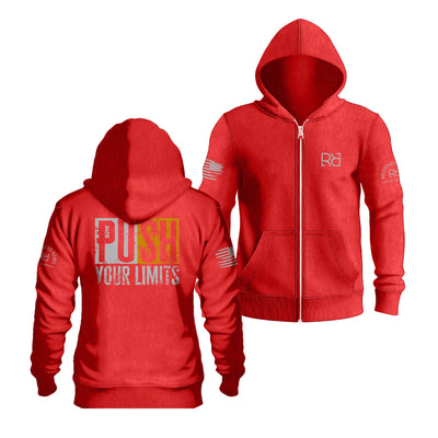 Red Push Your Limits Back Design Zip Up Hoodie