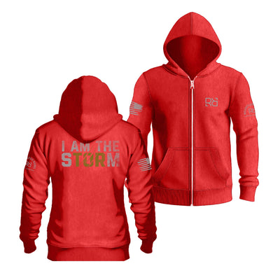 Red I Am The Storm Back Design Zip Up Hoodie