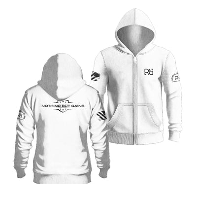 Relentless White Nothing but Gains Back Design Zip Up Hoodie