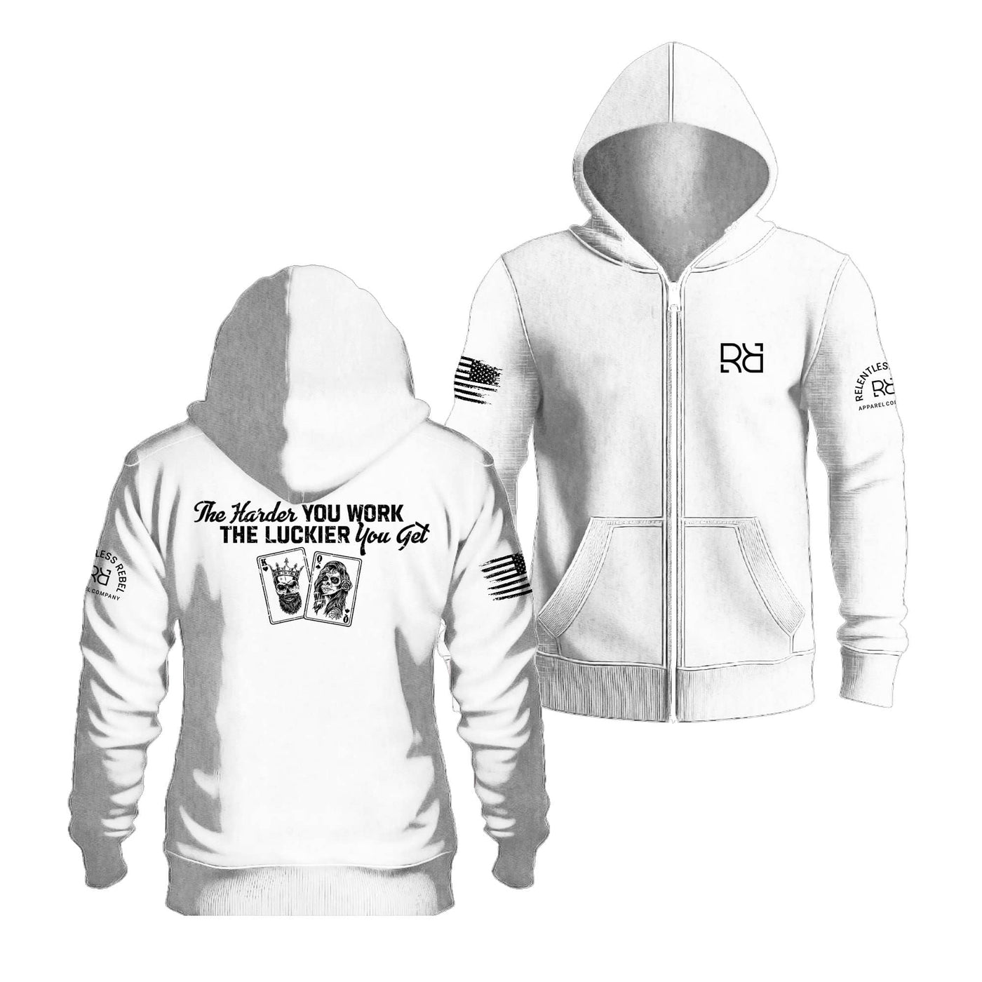 Relentless White The Harder You Work Back Design Zip Up Hoodie