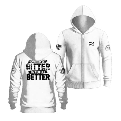 Relentless White You Either Get Bitter or You Get Better | Men's Lightweight Zip Hoodie