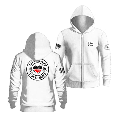 Relentless White Lift Heavy Love Hard Back Design Zip Up Hoodie