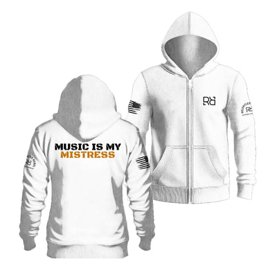 Relentless White Music Is My Mistress Back Design Zip Up Hoodie