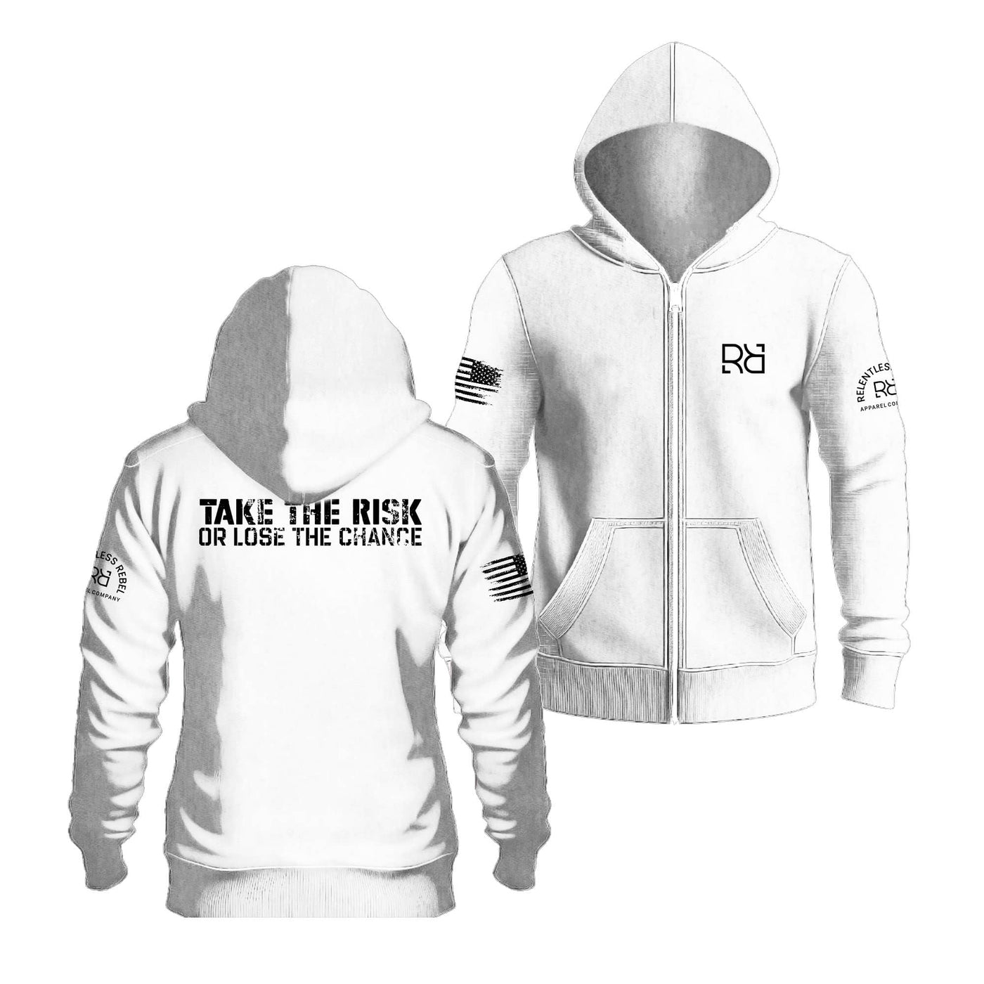 Relentless White Take the Risk or Lose the Chance | Men's Lightweight Zip Hoodie