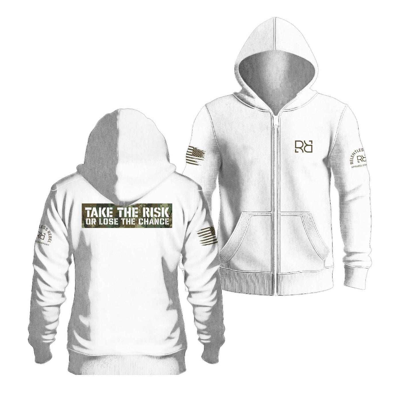 Relentless White Take the Risk or Lose the Chance | Men's Lightweight Zip Hoodie