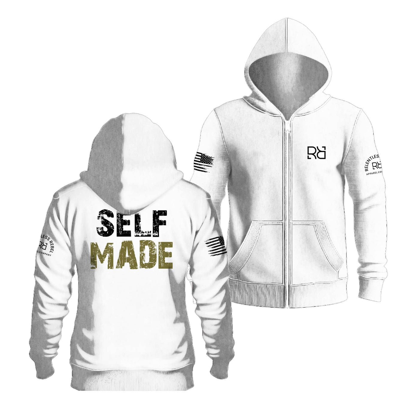 Relentless White Self Made | Men's Lightweight Zip Hoodie