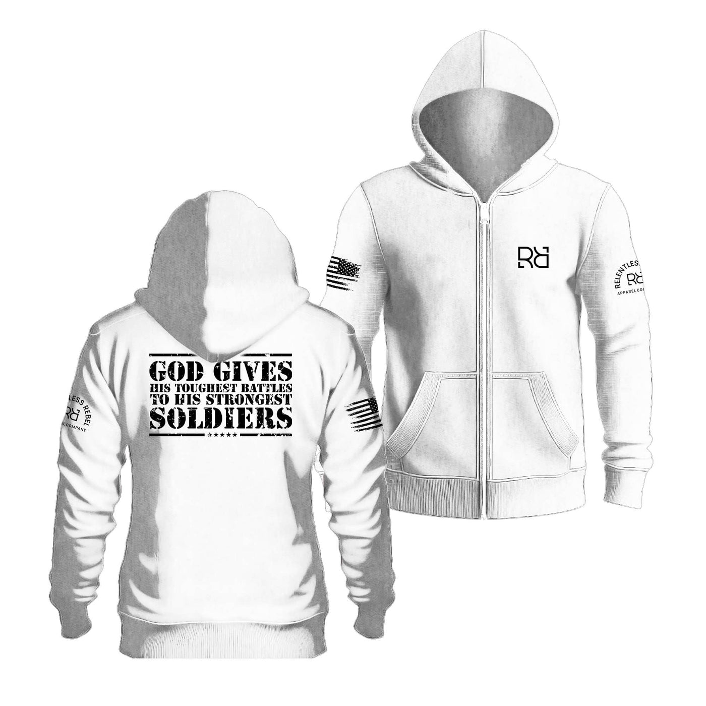 Relentless White God Gives His Toughest Battles Back Design Zip Up Hoodie