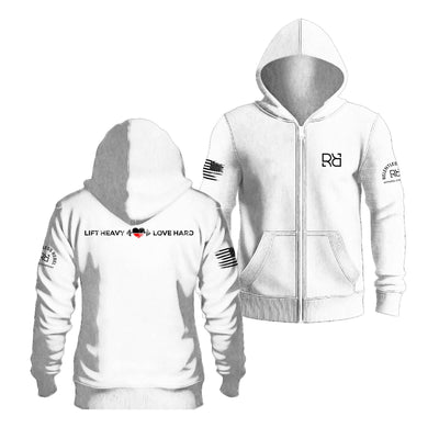 Relentless White Lift Heavy Love Hard Back Design Zip Up Hoodie