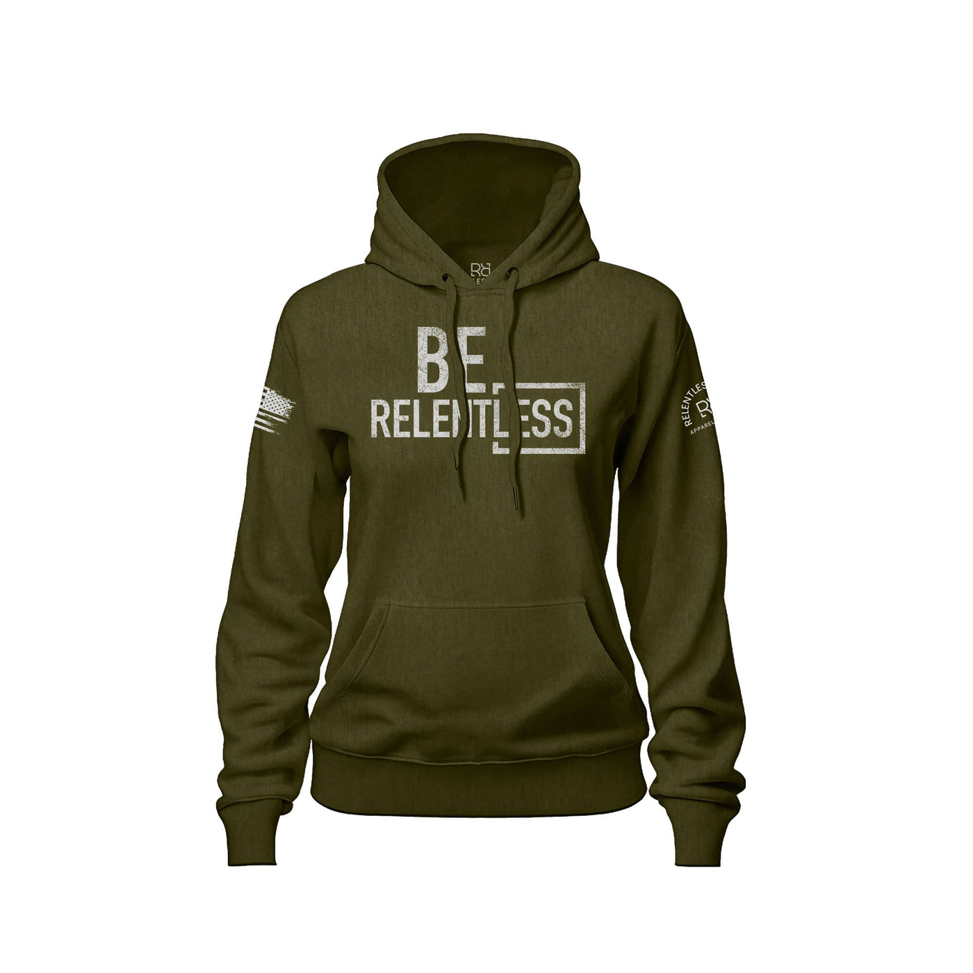 Military Green Women's Be Relentless Front Design Hoodie