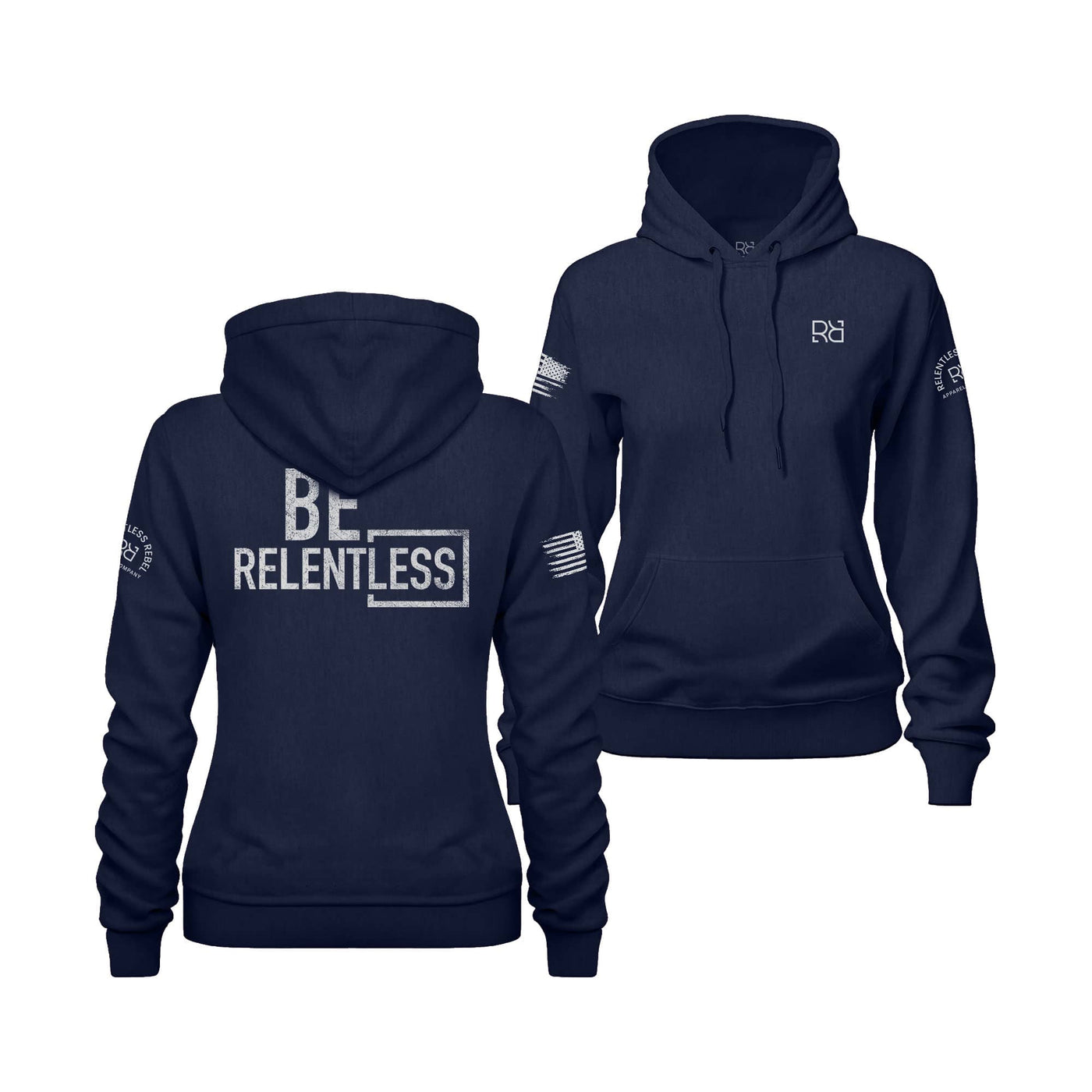 Navy Blue Women's Be Relentless Back Design Hoodie