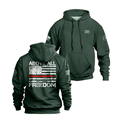 Alpine Green hoodie with 'Above All Freedom' design on a white background