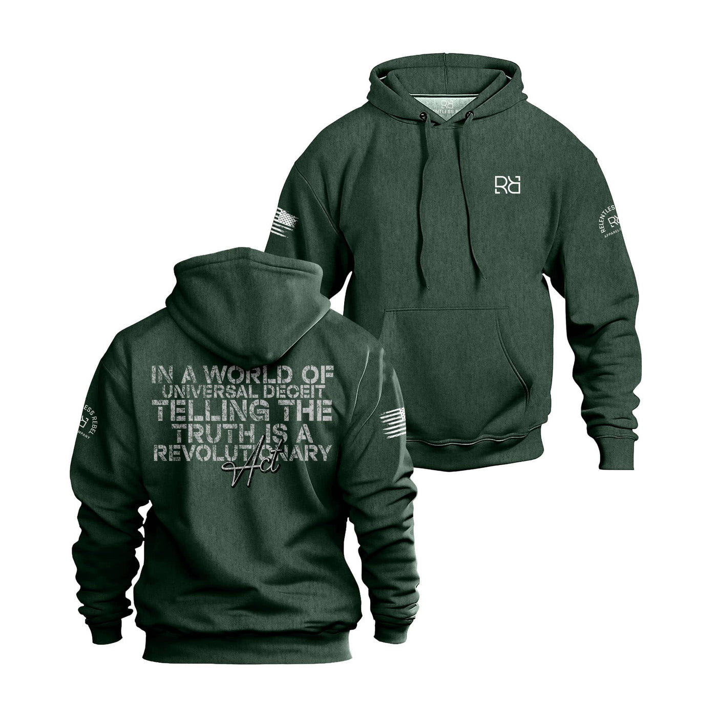 Alpine Green hoodie with text and logos on a white background