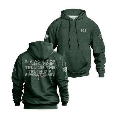 Alpine Green hoodie with text and logos on a white background