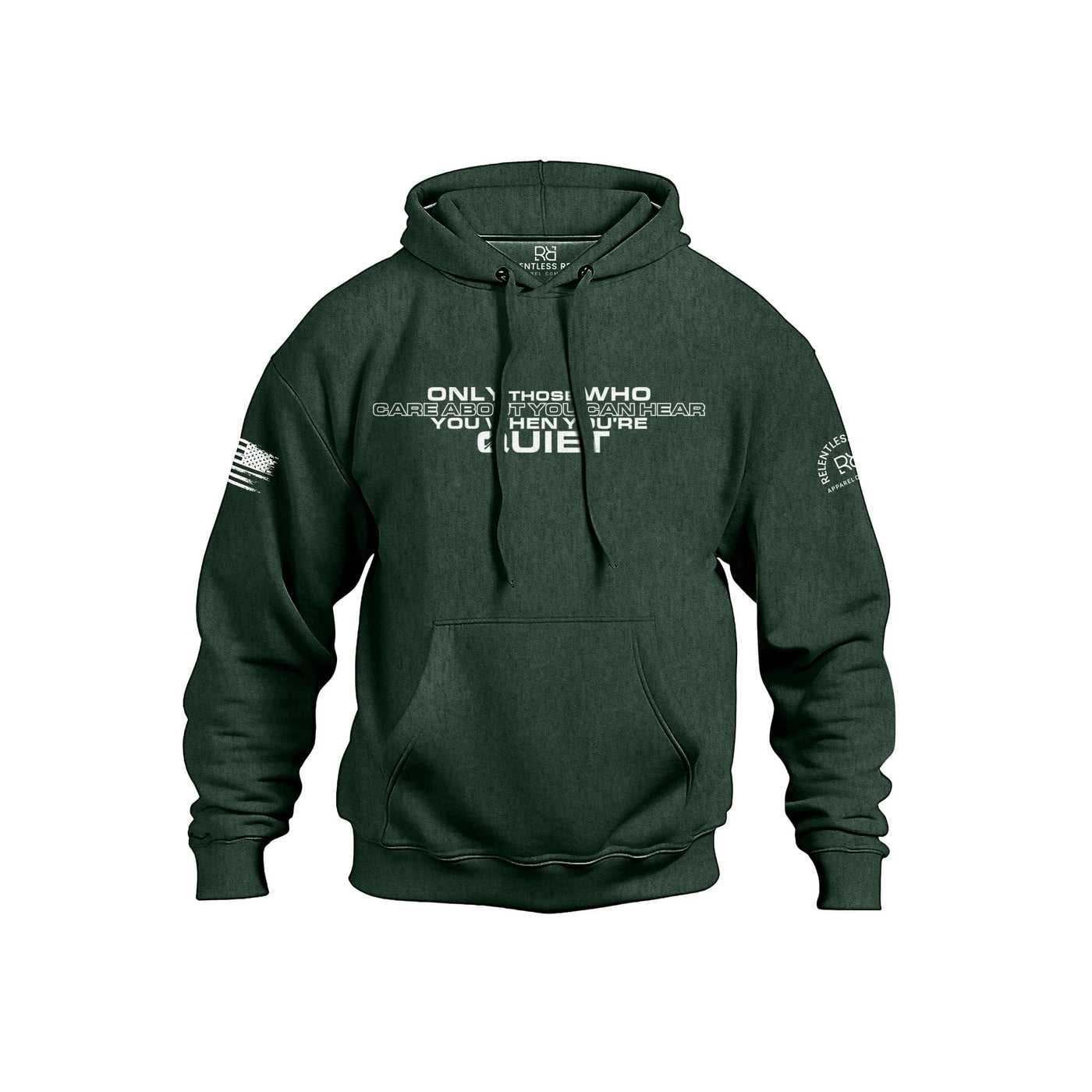 Alpine Green hoodie with text and branding on a white background