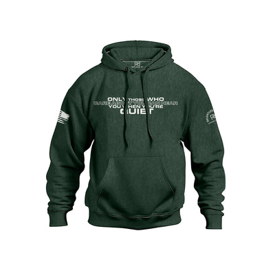 Alpine Green hoodie with text and branding on a white background
