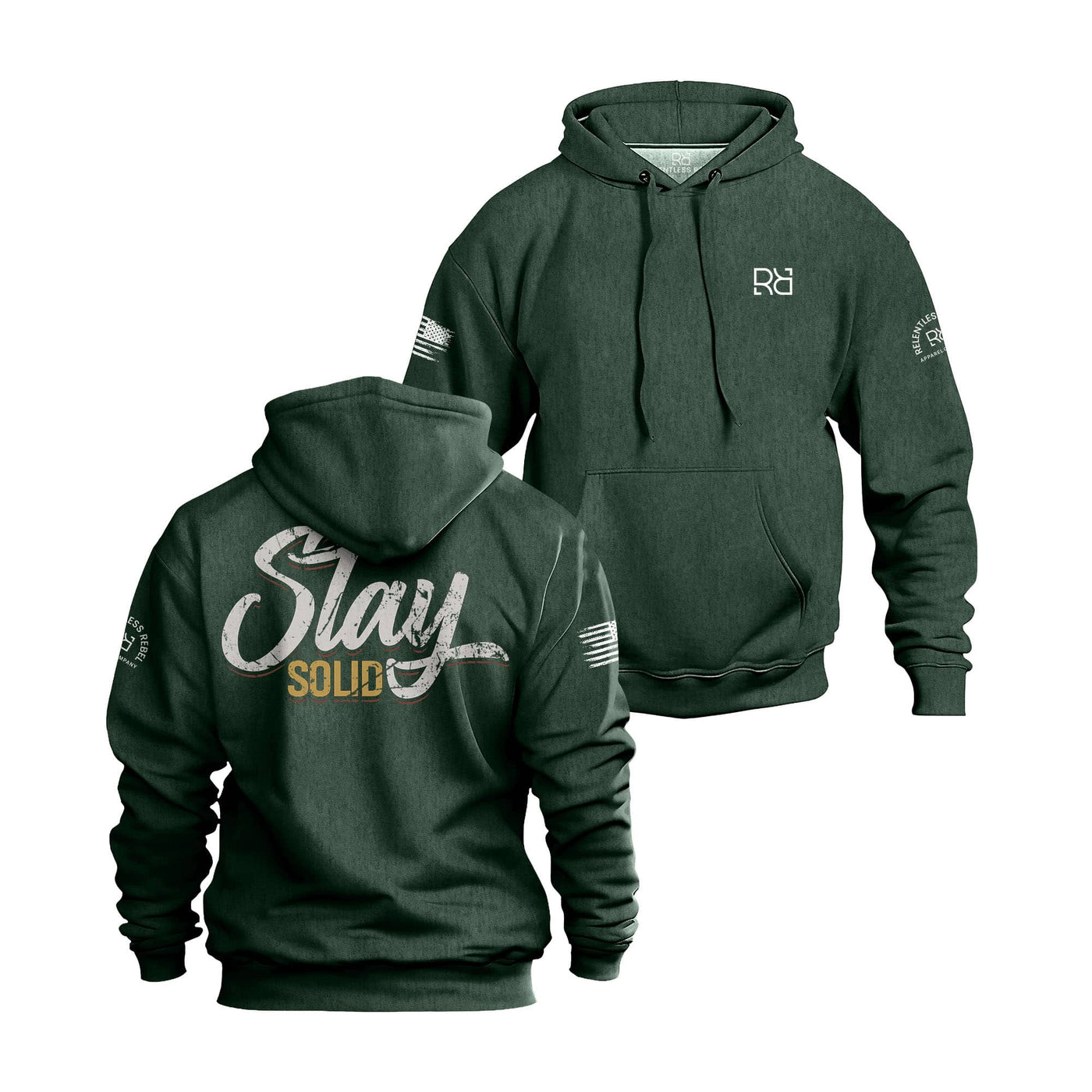 Alpine Green hoodie with Stay Solid on the back