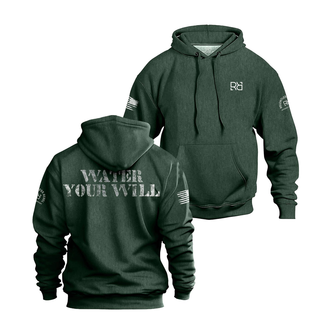Alpine Green hoodie with text and logos on a white background