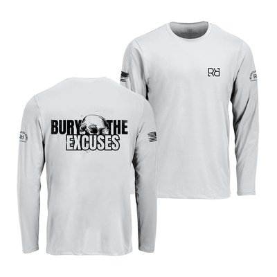 Aluminum long-sleeve shirt with text and logos on a white background