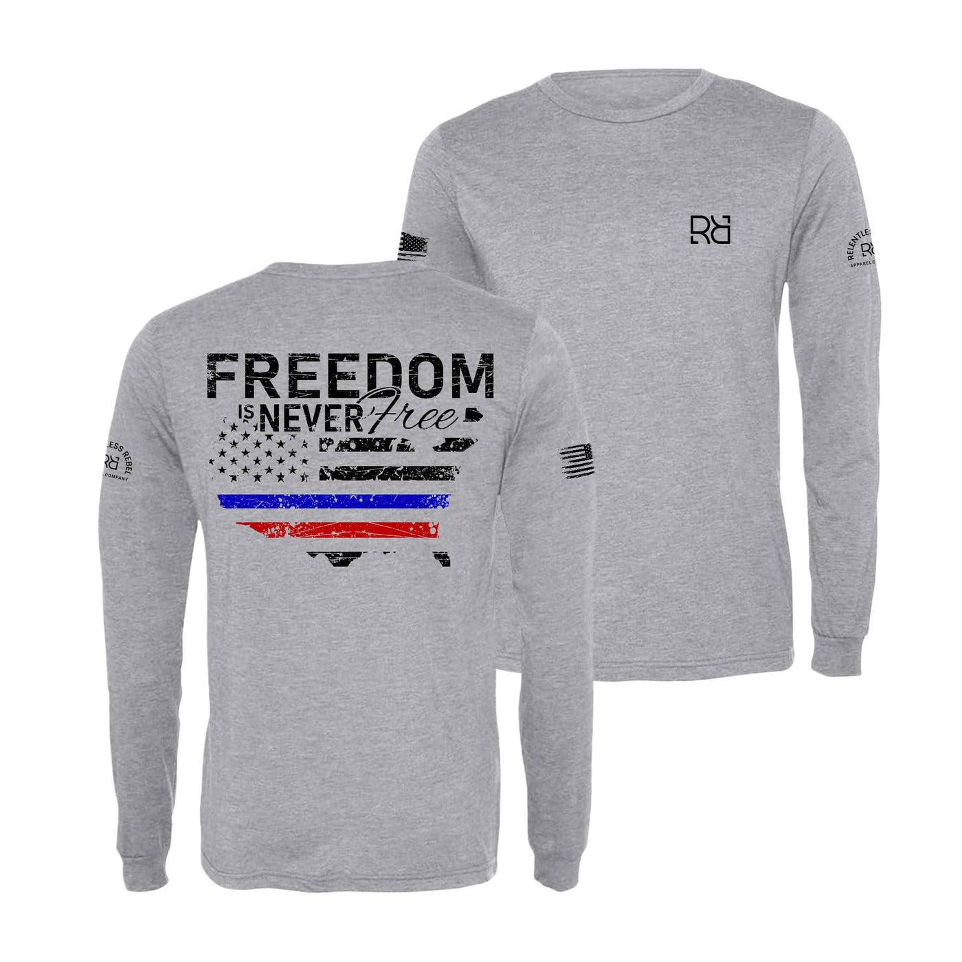 Athletic Grey Freedom is Never Free Men's Long Sleeve