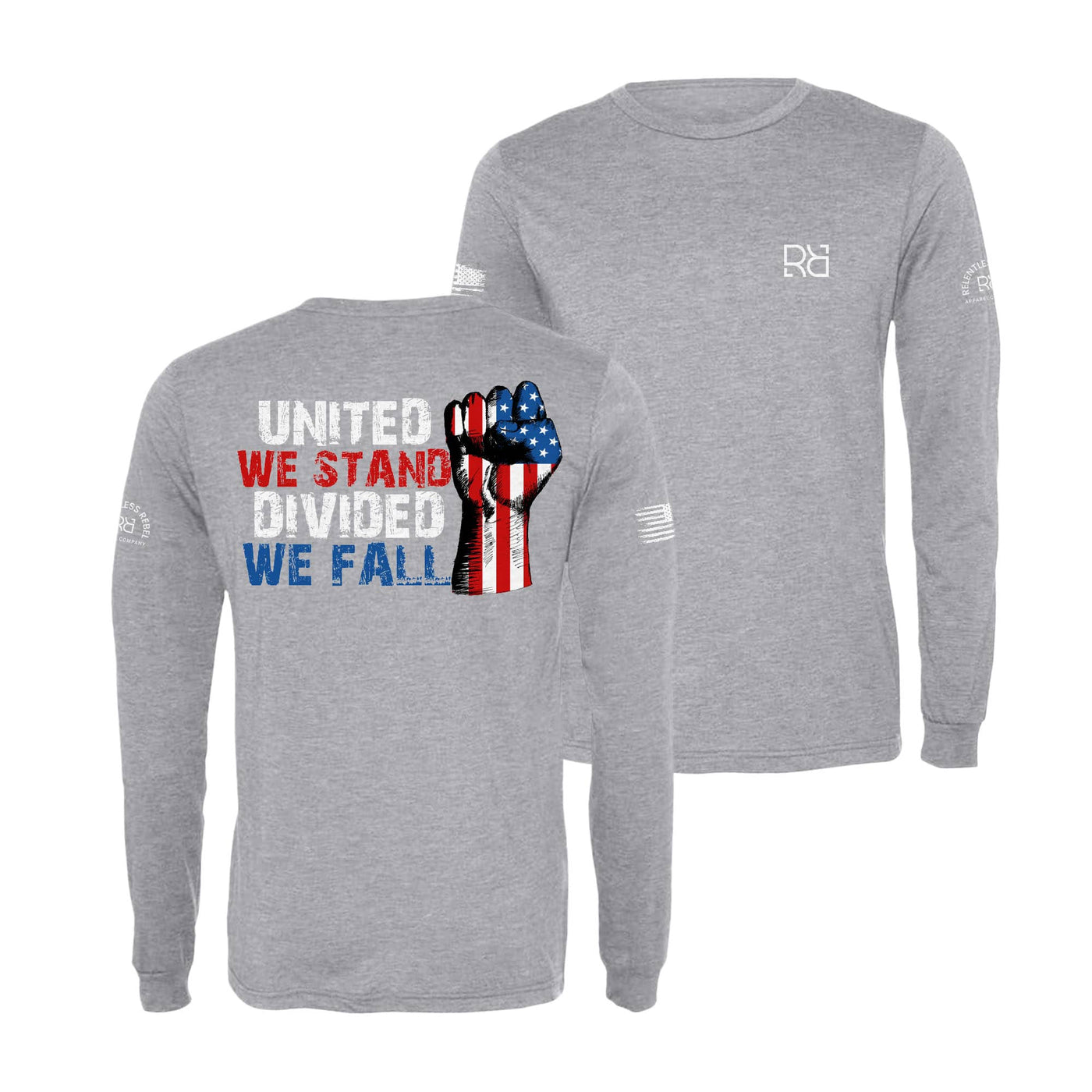 Athletic Grey United We Stand Divided We Fall Men's Long Sleeve