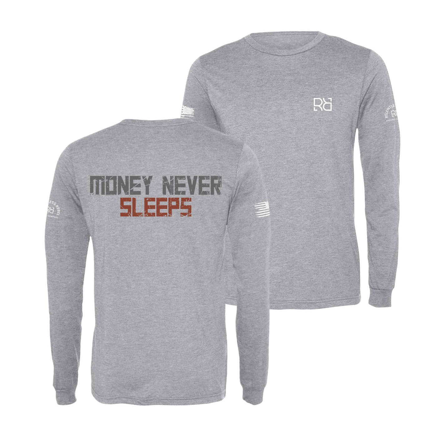 Athletic Grey Money Never Sleeps Men's Long Sleeve