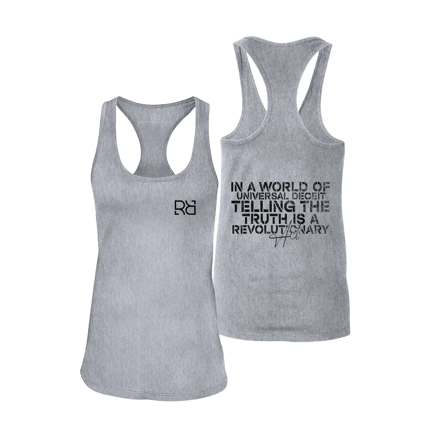 Athletic Heather In A World of Universal Deceit Women's Racerback Tank