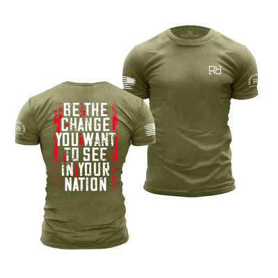 Military Green Men's Be The Change Back Design Tee
