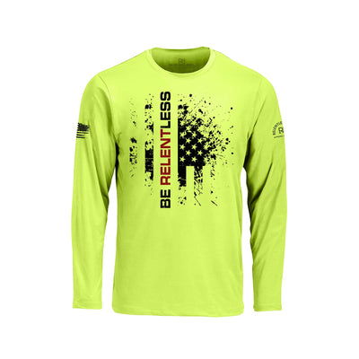 Safety Green long-sleeve shirt with black text and graphics on a white background