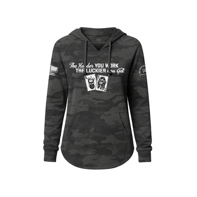 Black Camouflage hoodie with text and graphics on a white background