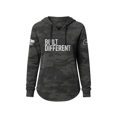 Black Camo Women's Wave Hoodie with Built Different on the front