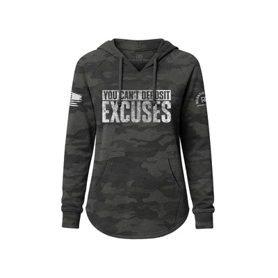 Black Camouflage hoodie with motivational text on a white background