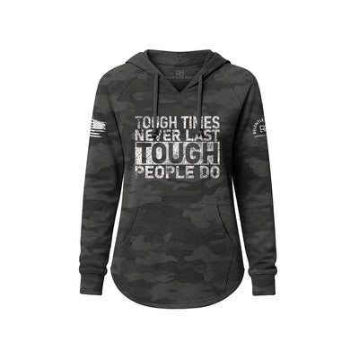 Black camouflage hoodie with motivational text on a white background