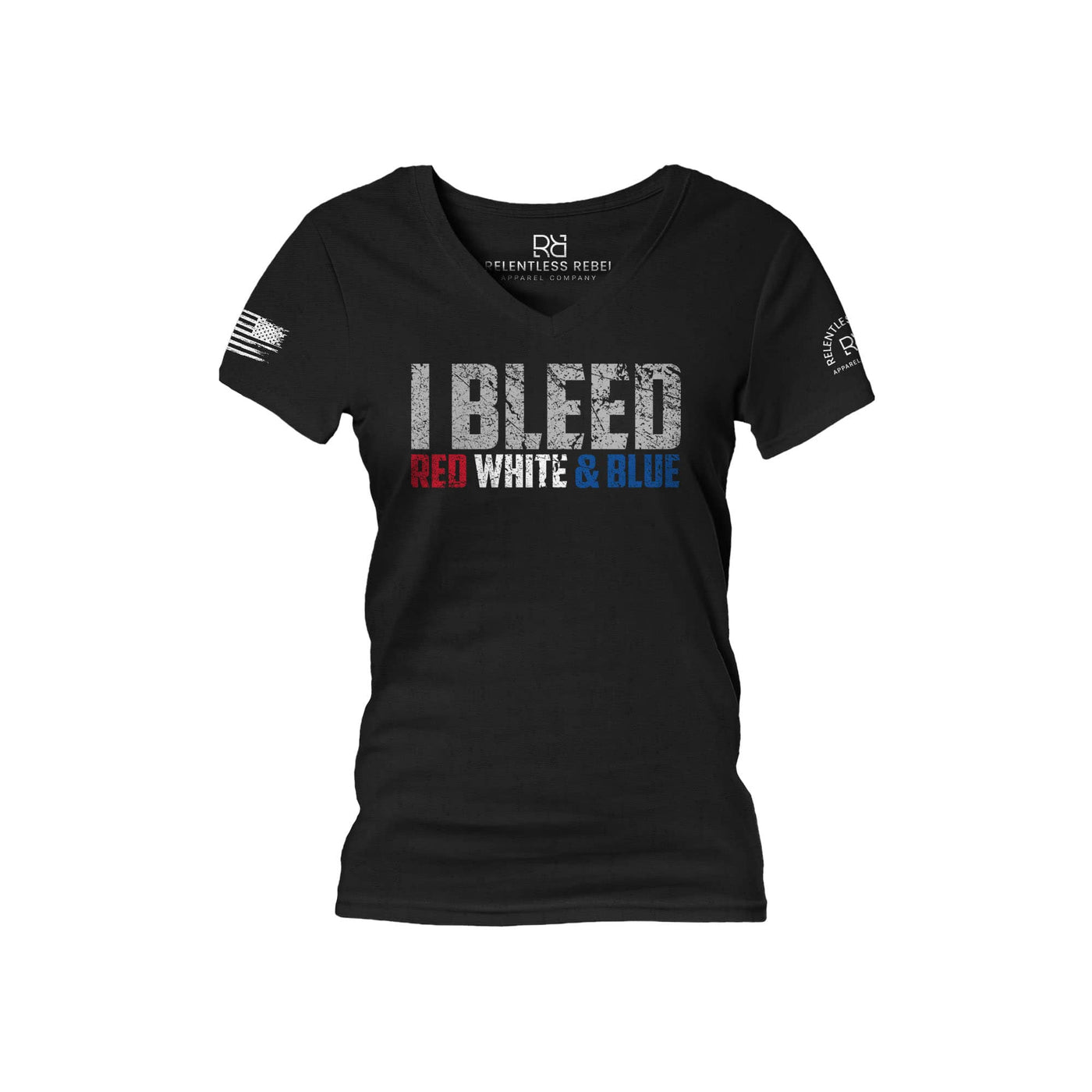 Black I Bleed Red White and Blue Women's V-Neck Tee