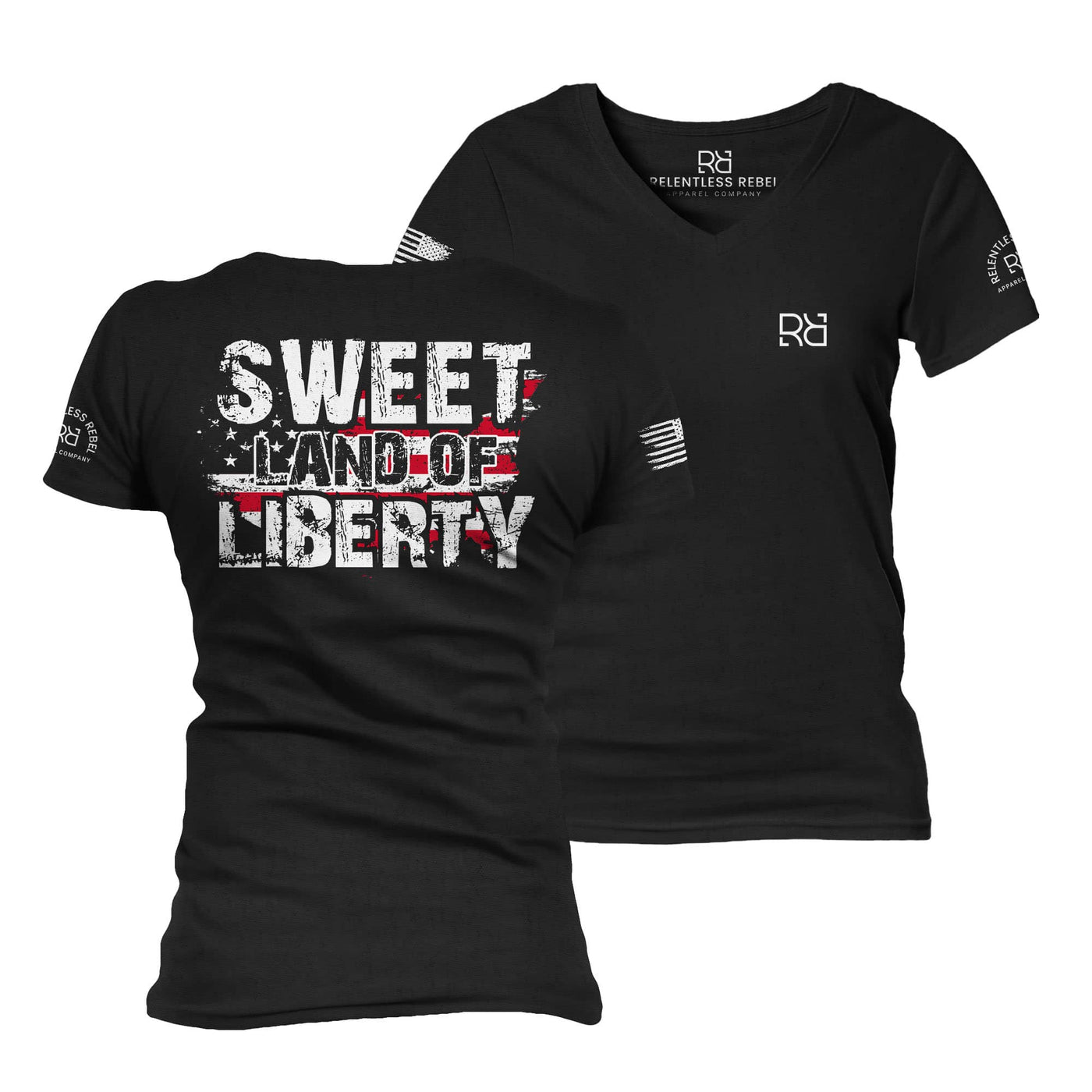 Black Sweet Land of Liberty Women's V-Neck Tee