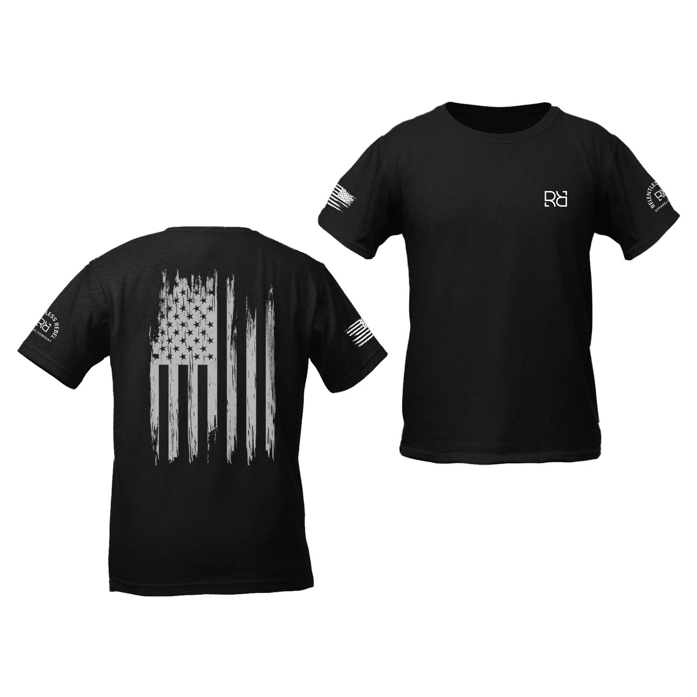 Solid Black Rebel Patriot Flag Youth Tee