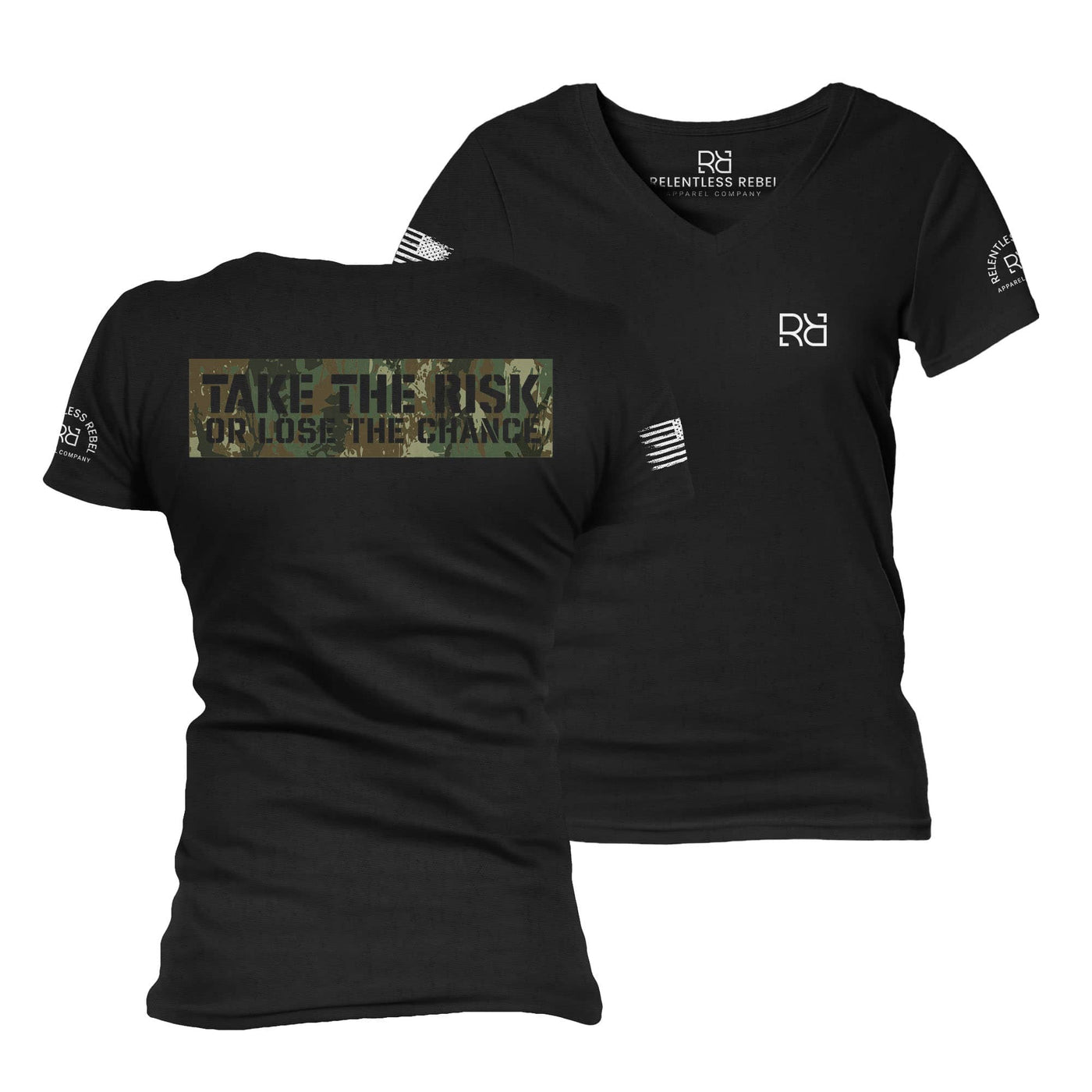 Black Take the Risk or Lose the Chance Women's V-Neck Tee