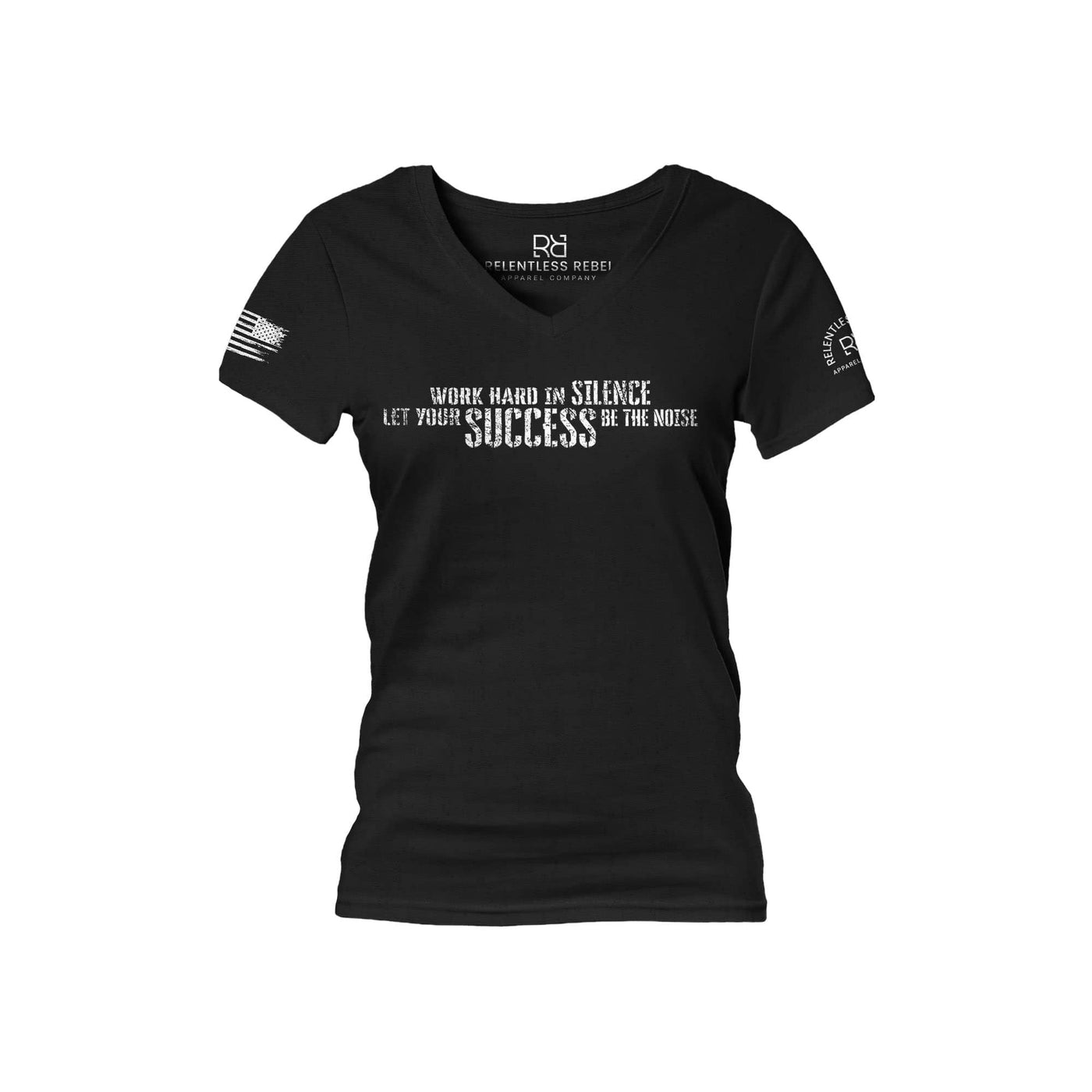 Black Work Hard in Silence Women's V-Neck Tee