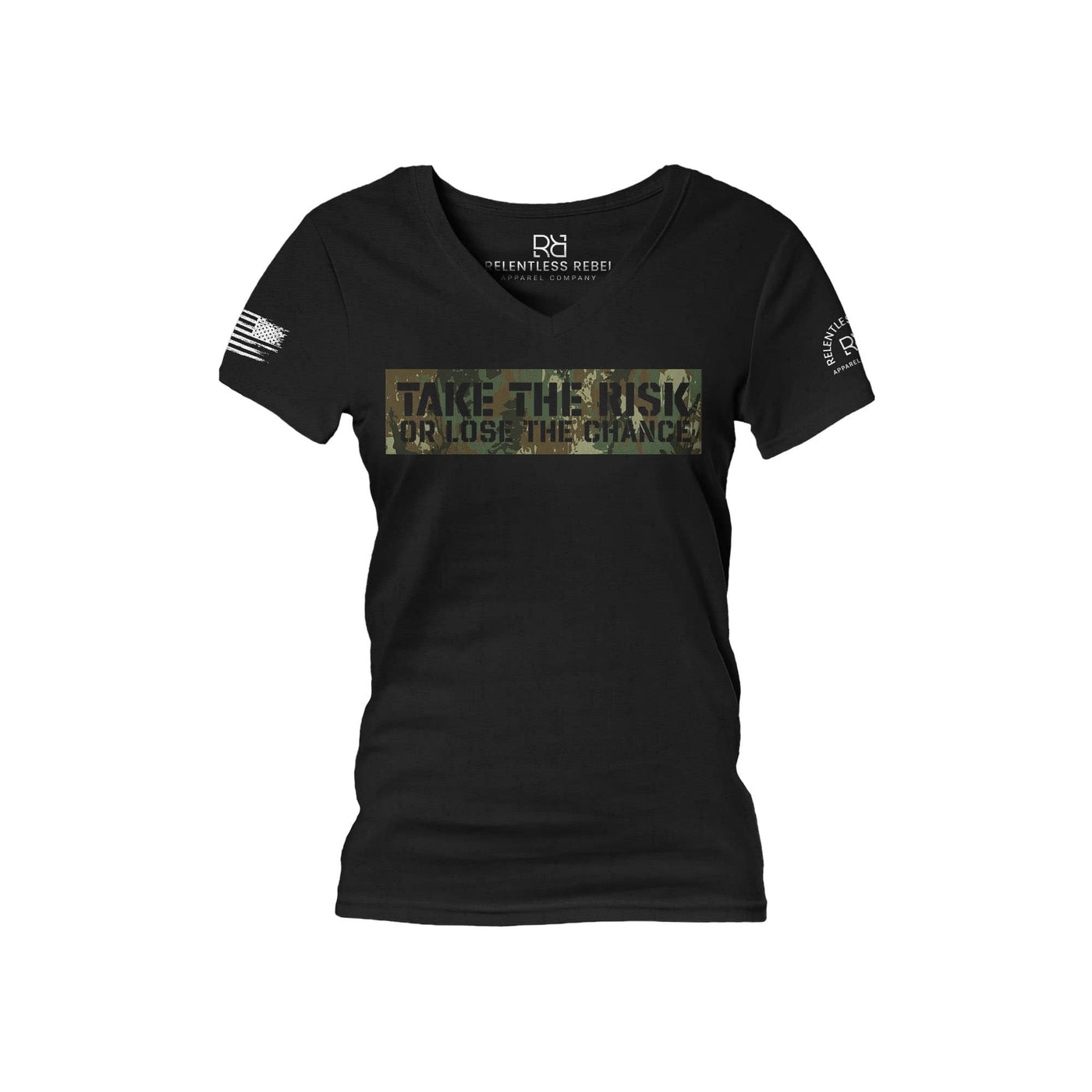 Black Take the Risk or Lose the Chance Women's V-Neck Tee