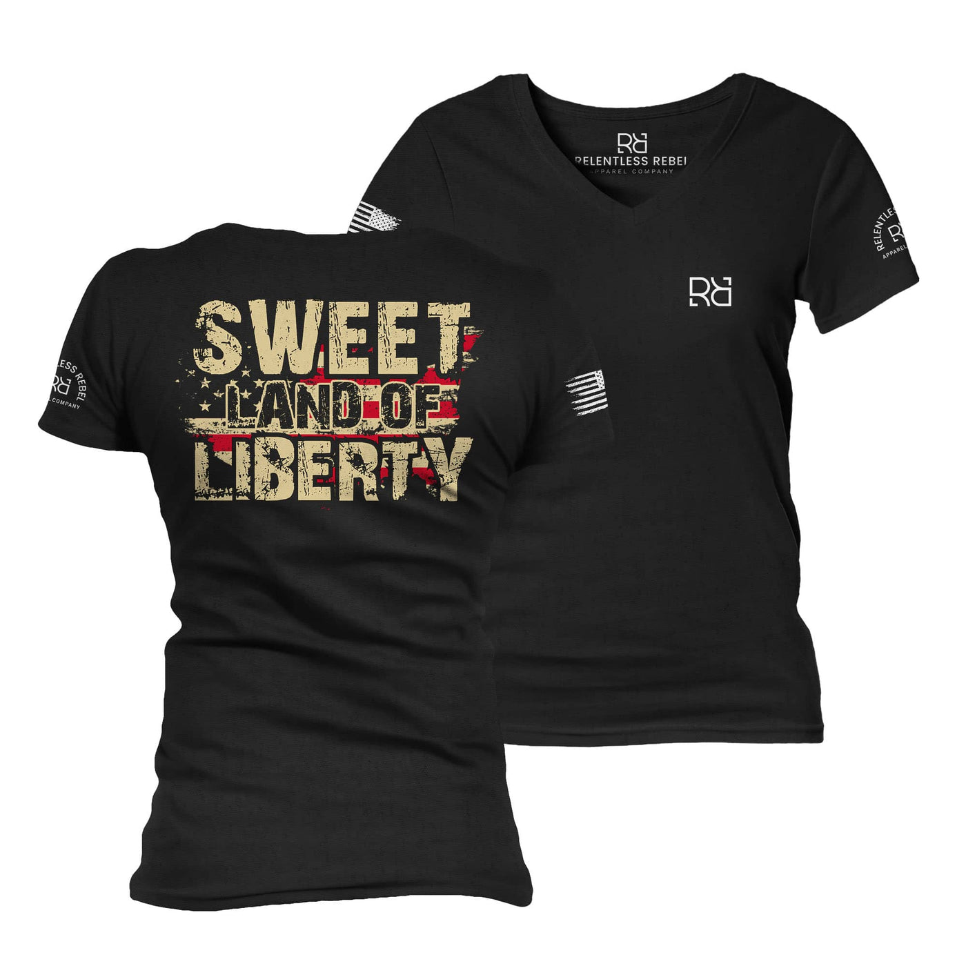 Black Sweet Land of Liberty Women's V-Neck Tee