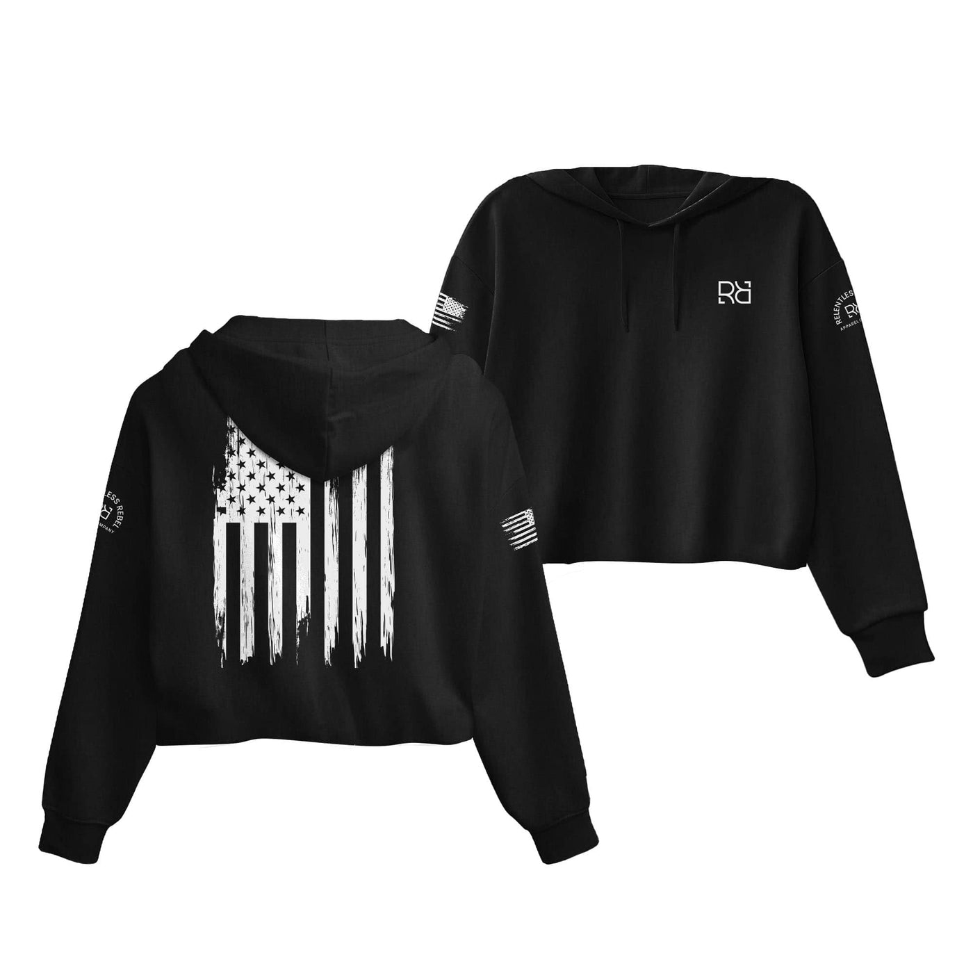 Black Rebel Patriot Flag Women's Cropped Hoodie