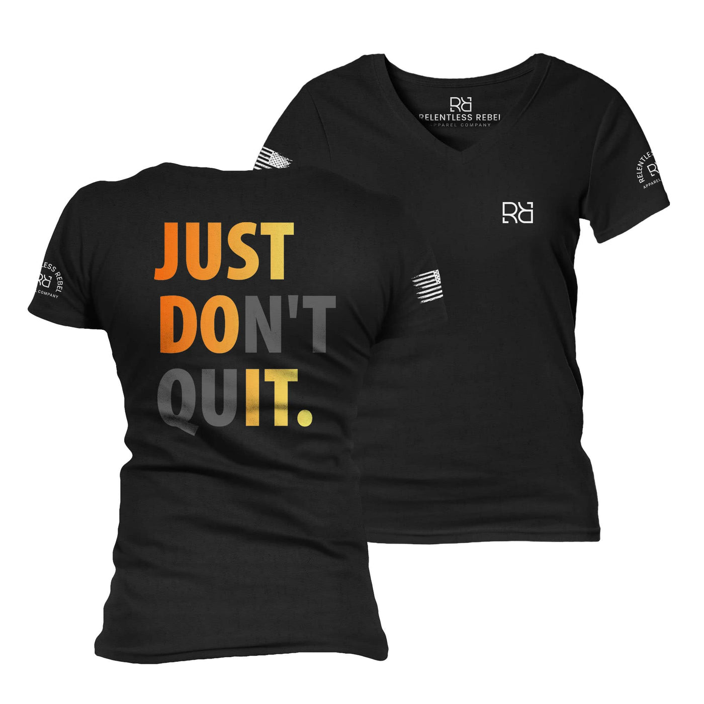 Black Just Don't Quit Women's V-Neck Tee