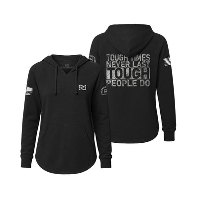 Black hoodie with text and logos on a white background